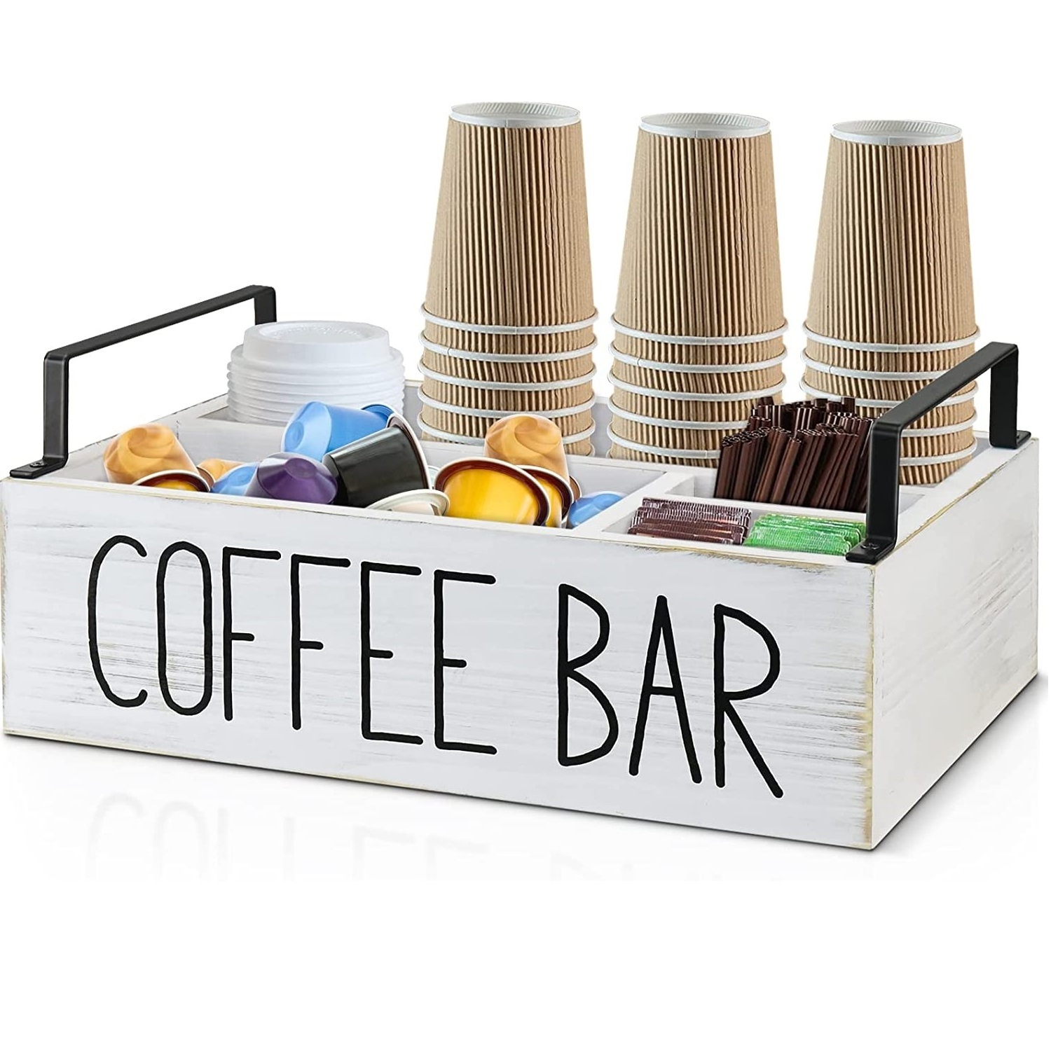 Best Selling Farmhouse Kcup Coffee Pod Holder Wooden Coffee Station Organizer for Counter Kitchen Coffee Bar Accessories