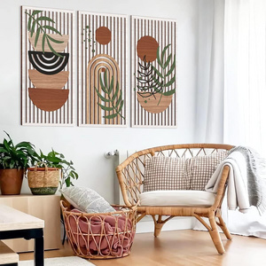 202405 Large Mid Century Modern Decor Wooden Wall Art Abstract Geometric Sun Moon Plant Nature Wall Decor