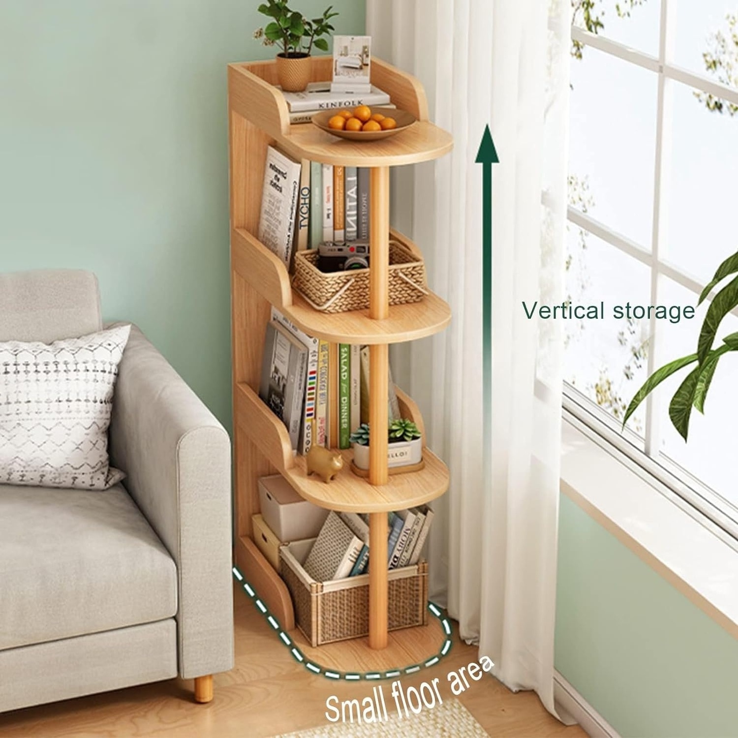 Landing Bookshelf small living room sofa edge shelf Free-Standing Wooden Bookshelf shelves storage cabinets