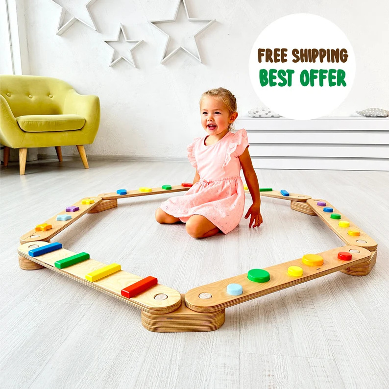 Motor Skill Development Wobble Board toddler balance path Balance beam   toy Stepping stones balance board for kids