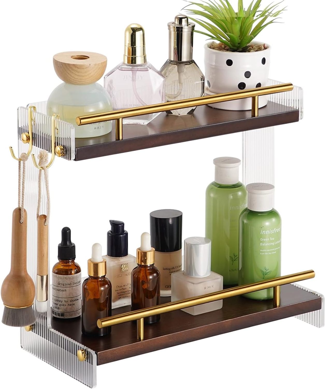 2 Tier Dresser Counter Makeup Cosmetics Skincare Perfume Shelf Acrylic Wood Bathroom Vanity  Bathroom Counter Organizer