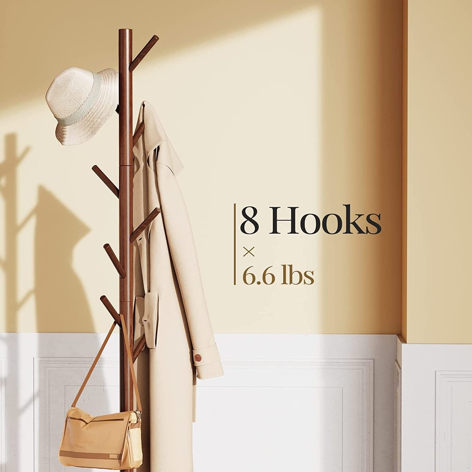 Simple Diy Wooden Nordic Style Bamboo Wood Tree Coat Rack Clothing Foldable Hook Stand Rack Black