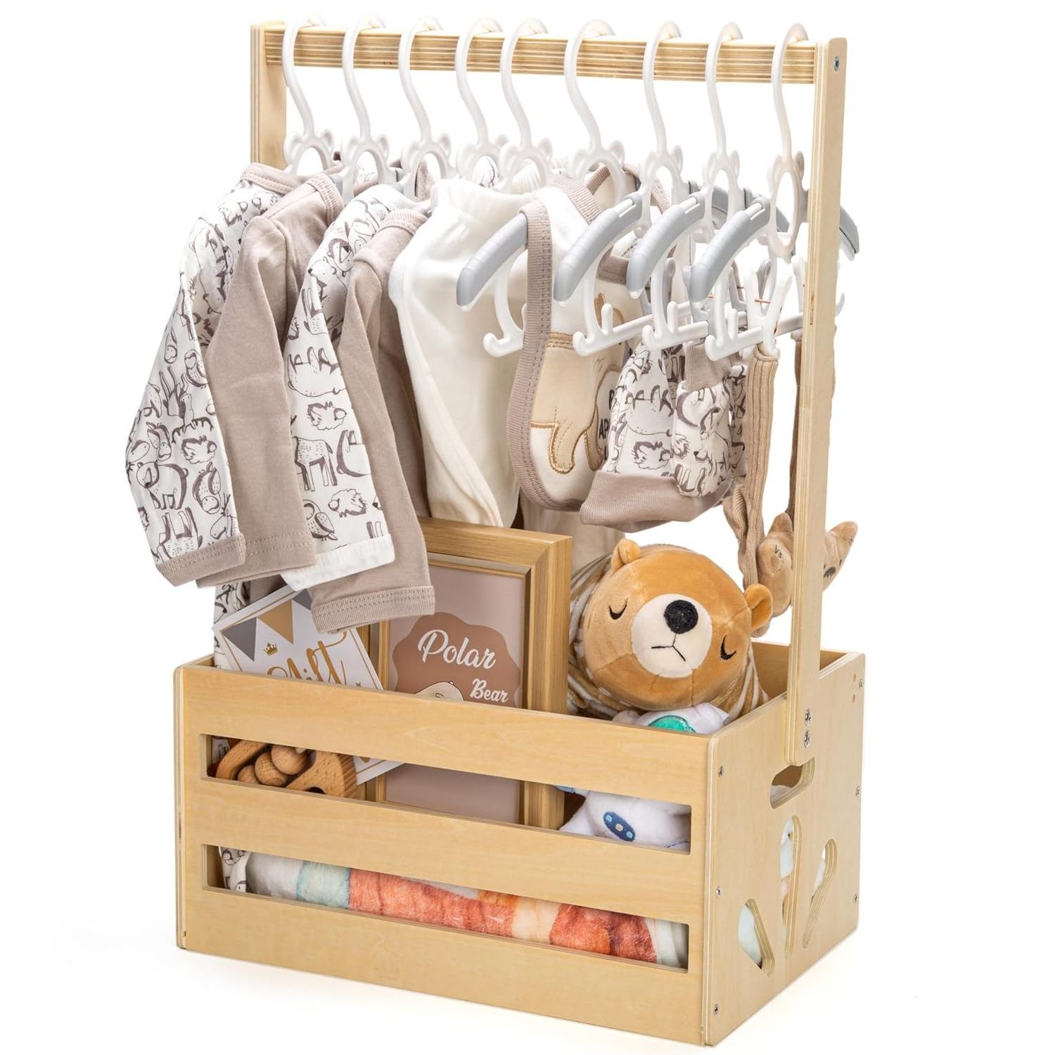 Wooden Baby Shower Crate Closet, Baby Storage Crate Hamper with Handle, Basket for Baby Shower Gifts