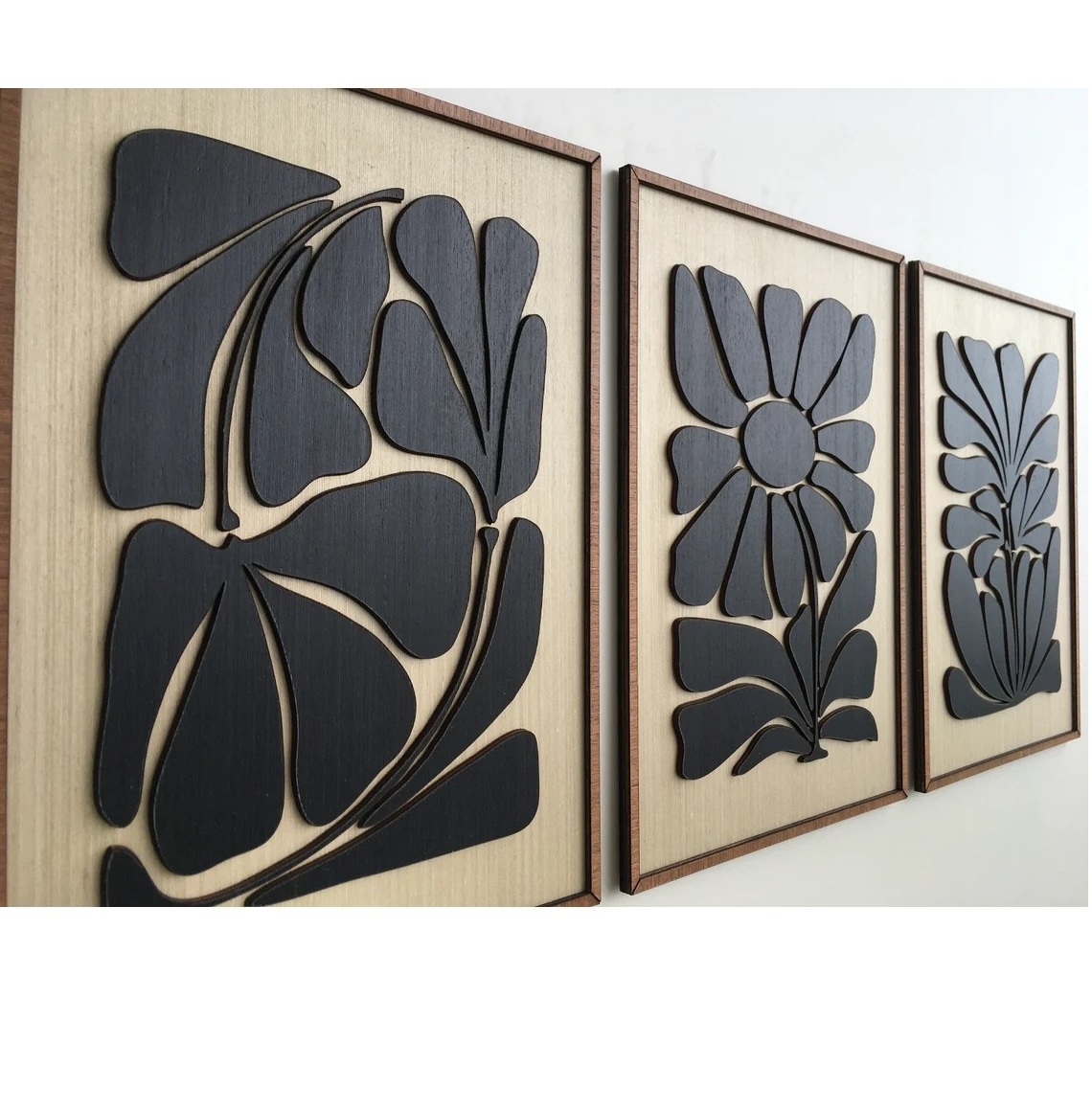 202405 Tropical Leaf Wood Wall Art    Boho Room Leafy Art  Minimal Black and white Collection Mid Century Modern wall art