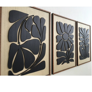 202405 Tropical Leaf Wood Wall Art    Boho Room Leafy Art  Minimal Black and white Collection Mid Century Modern wall art