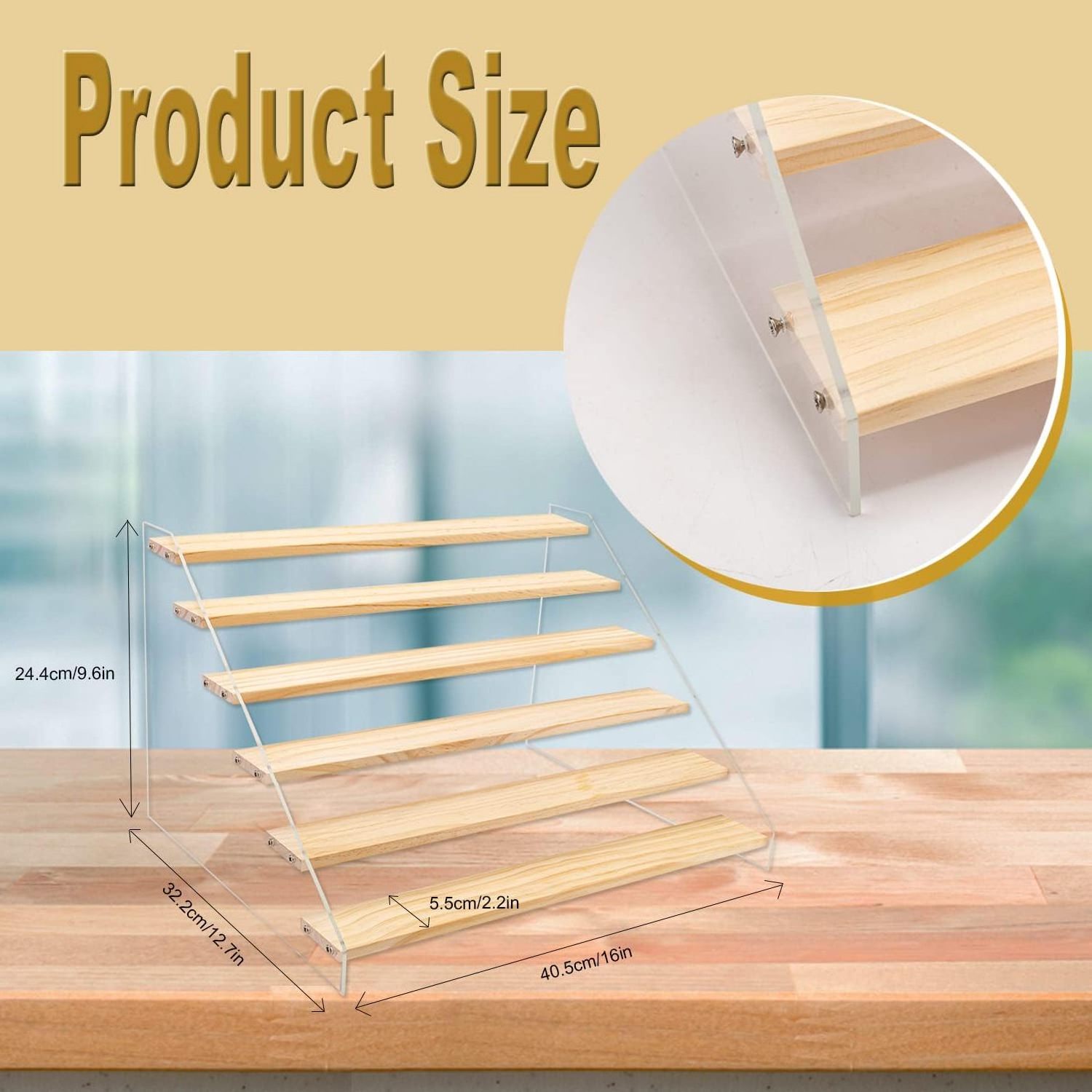 202405 Wooden Display Shelf Risers Organizer Wood Acrylic Display Stand for Collectibles Pop Figures Cupcakes Perfumes Desserts