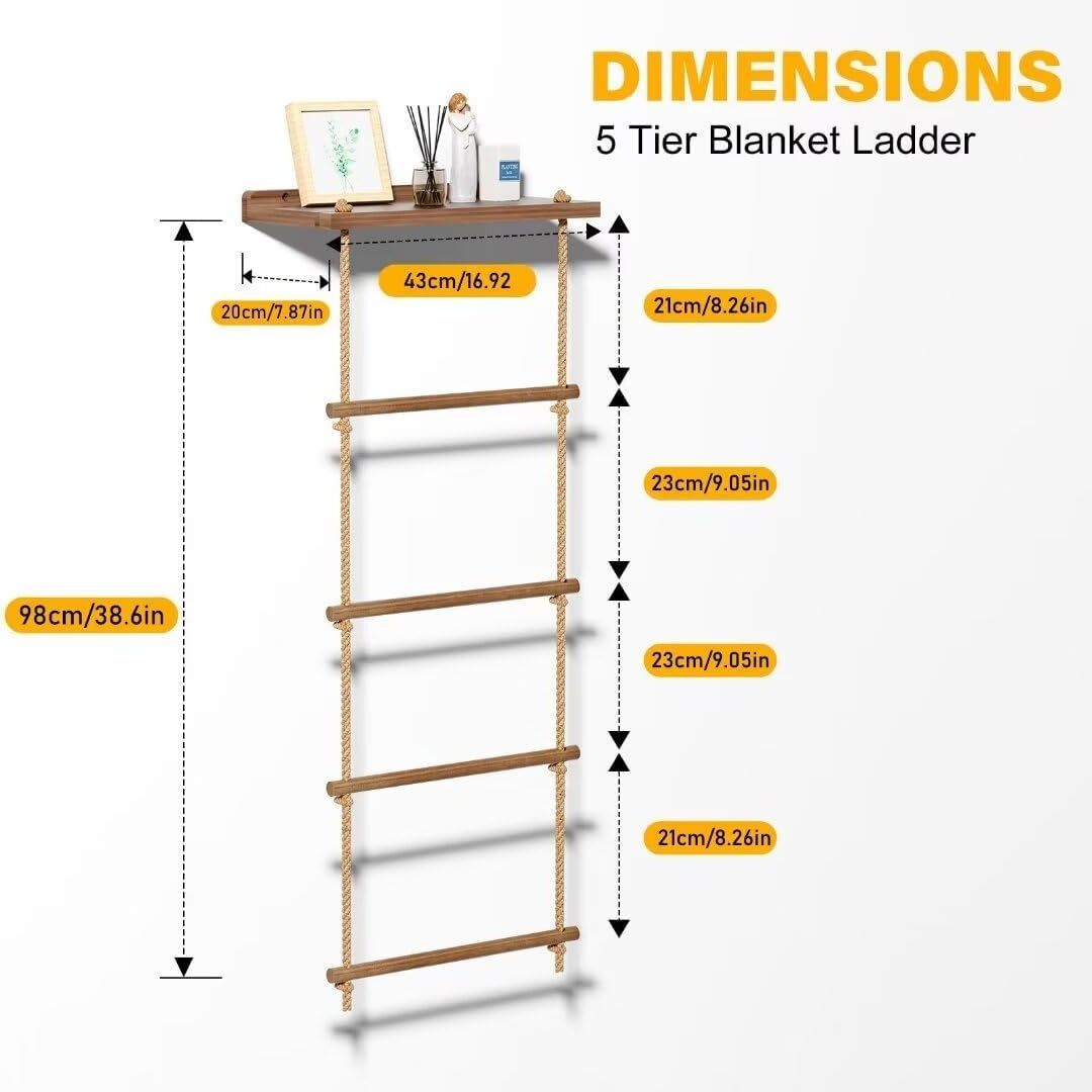 Farmhouse Blanket Holder Storage Ladder Quilt Rack 5-Tier Ladder Shelfc Rustic Decorative wall Wooden Blanket Ladder