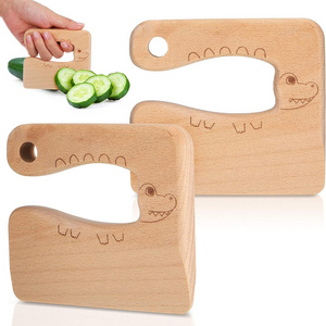 Wooden Kids Knife for Cooking Cute Fish Dinosaur Shape Kitchen Toy Vegetable and Fruit Cutter vegetable chopper