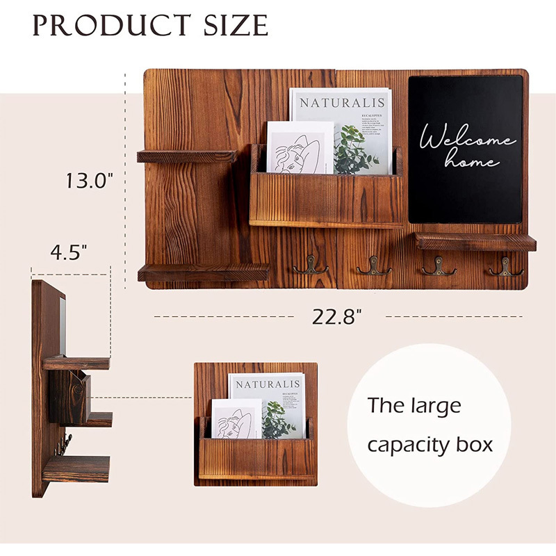 Wooden Wall Shelf With Cloth Hook Entryway Organizer Coat Hooks Key Rack Mail Holder Creative Wall Hanger Holder