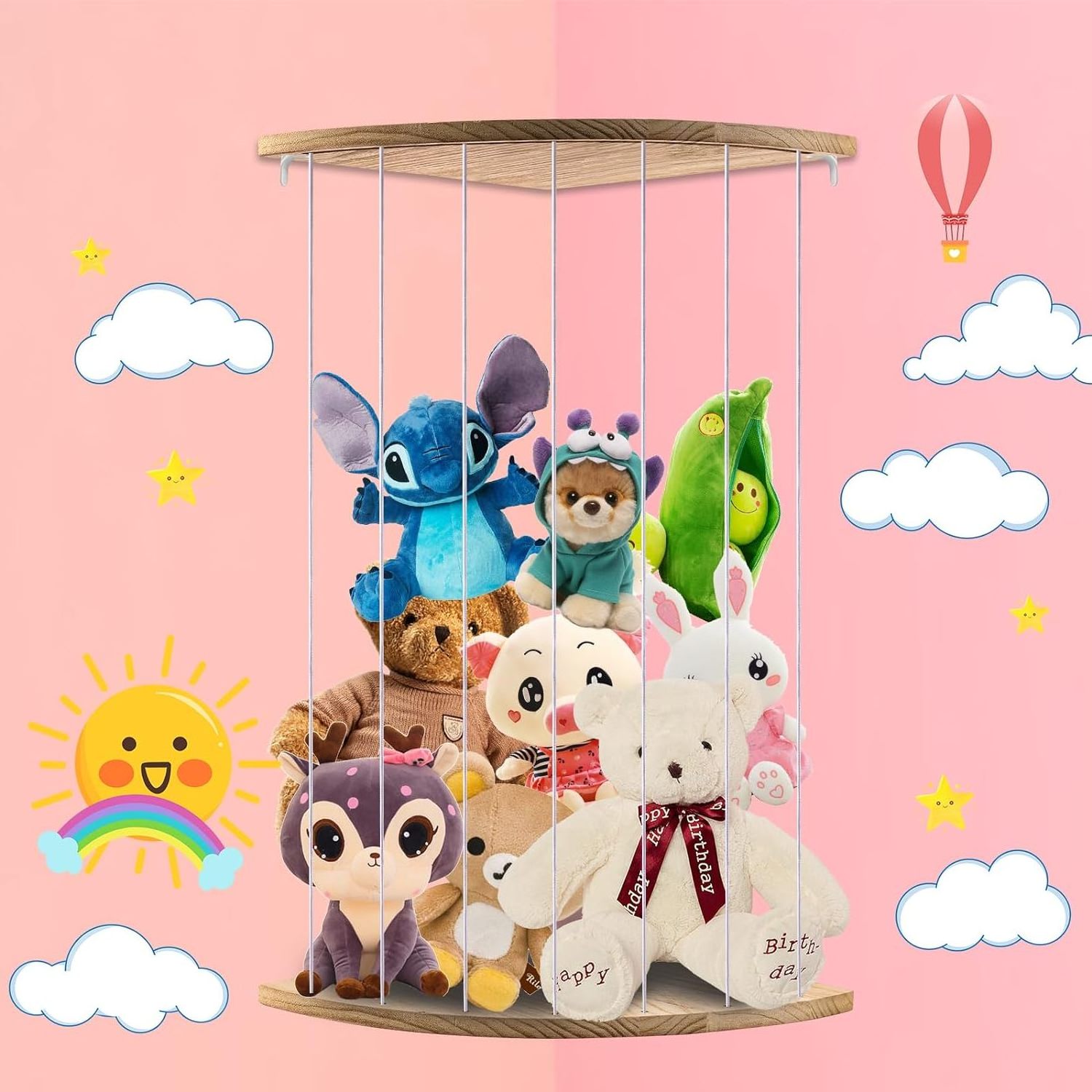 Plushies Organizer Plush Soft Toy Storage Toddler Play Room Wood  Corner Toy Storage Stuffed Animal Storage for Kids Bedroom