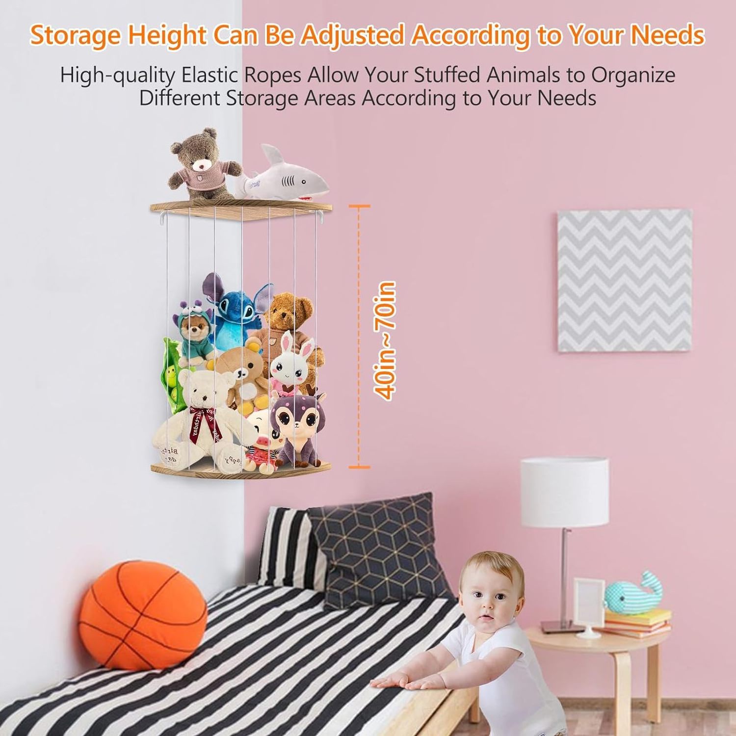 Plushies Organizer Plush Soft Toy Storage Toddler Play Room Wood  Corner Toy Storage Stuffed Animal Storage for Kids Bedroom