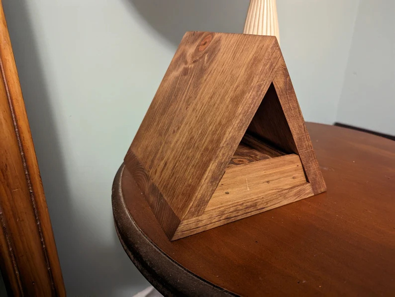 Cell Phone Frame Wood Triangle Book Rest Night Stand Book Holder rustic Book Place Holder for bed room  bedside table