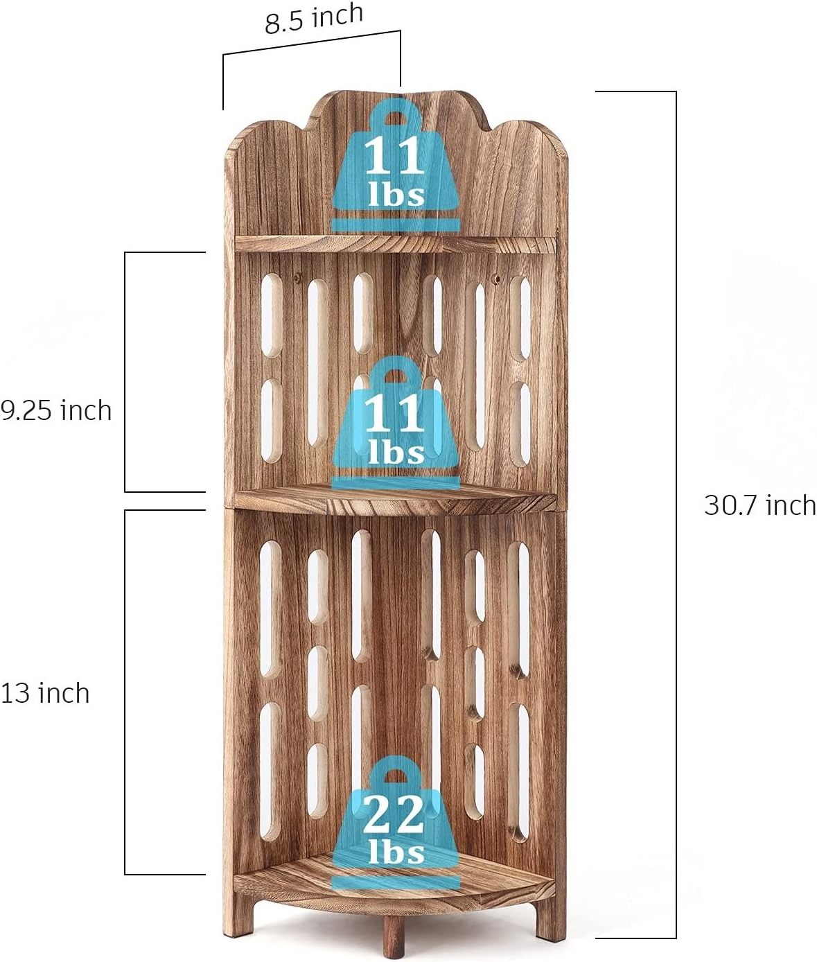 3 tier Solid Wooden Corner Shelf  Wood Display for Narrow Space, Shower Shelf, Plant Stand Nightstand