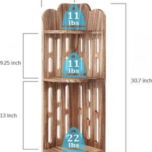 3 tier Solid Wooden Corner Shelf  Wood Display for Narrow Space, Shower Shelf, Plant Stand Nightstand