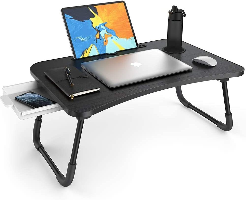 Laptop Desk Table with Storage Drawer Cup Holder Folding Lap Multi-Function Bed Table Desk Stand Bed Table Tray for