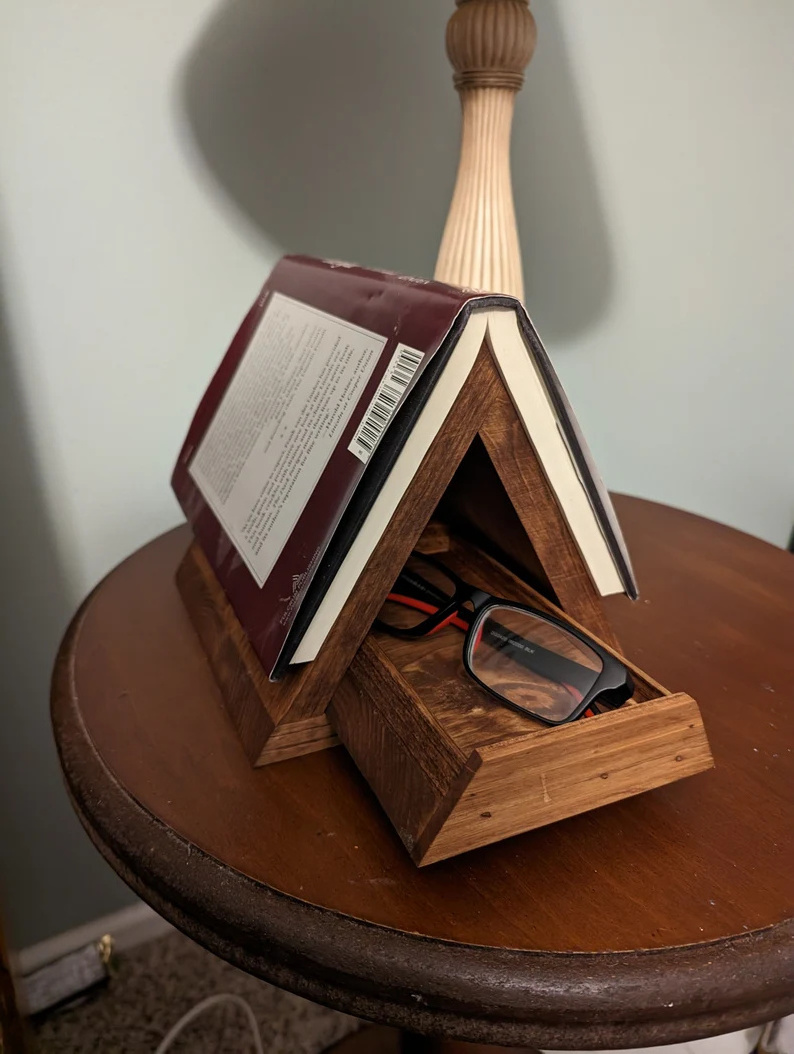 Cell Phone Frame Wood Triangle Book Rest Night Stand Book Holder rustic Book Place Holder for bed room  bedside table