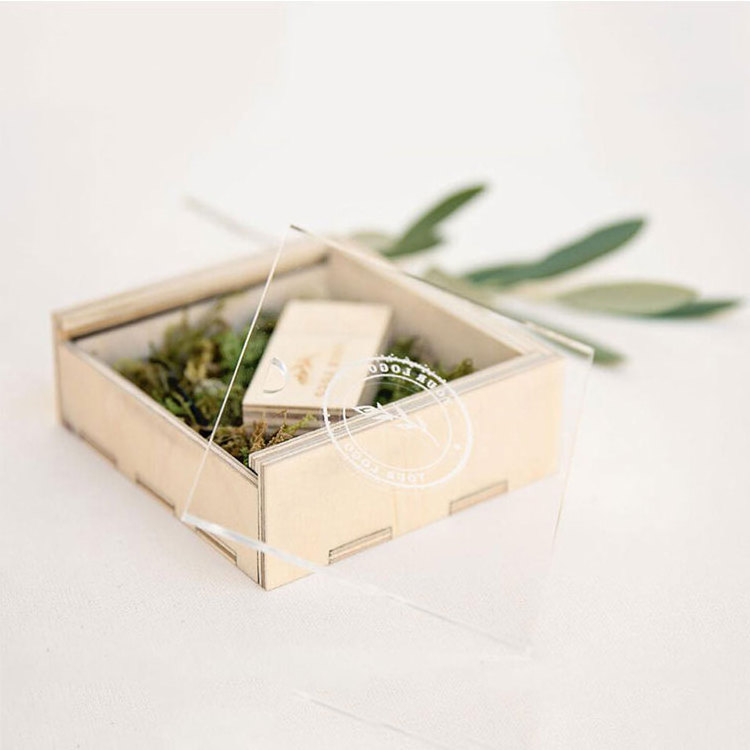 Simple Luxury Box Natural Acrylic Wood Present Wooden Open Gift Crate Storage Box Wholesale With Lid