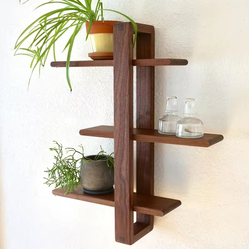 Mid century Modern Adjustable Handmade The Original Walnut Shift Shelf Solid Wood Wall Decor for Hanging Plants Art Books Photos