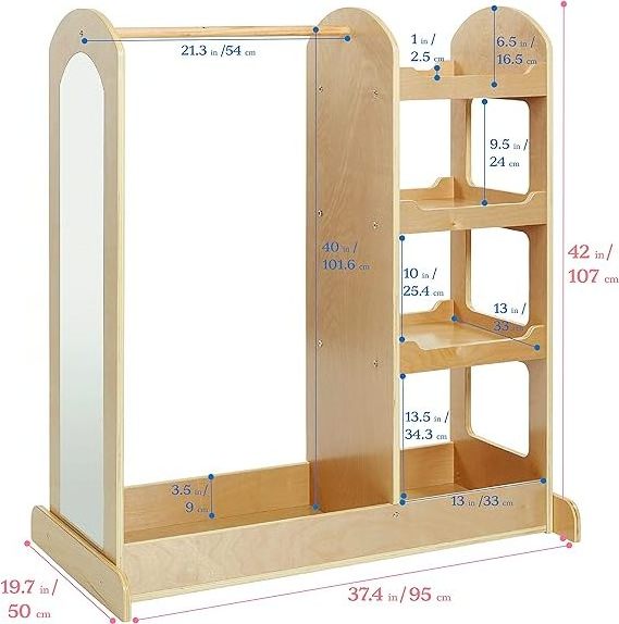 202405 Kids Dress Up Center Dramatic Play Storage Closet with Mirrors Kids Montessori Wardrobe  Clothing and Costume Organizer