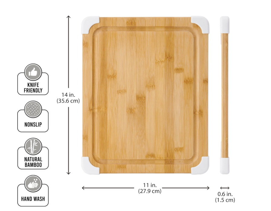 202405 Nonslip Bamboo Cutting Board with Juice Groove, 11x14 Inch, cutting board with white corner protected