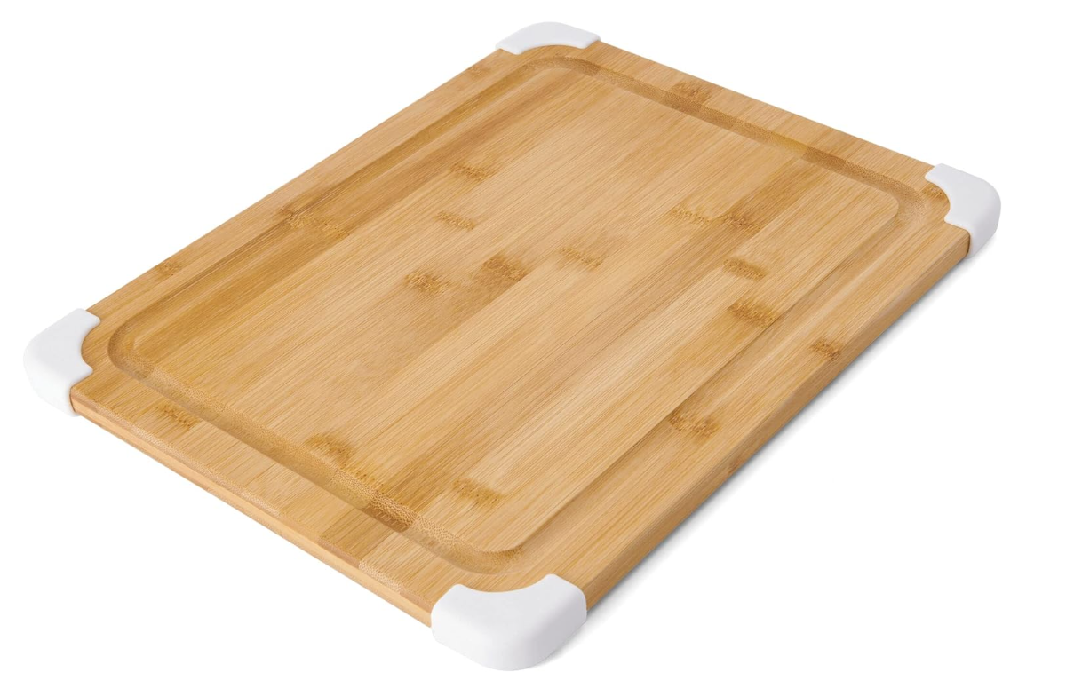 202405 Nonslip Bamboo Cutting Board with Juice Groove, 11x14 Inch, cutting board with white corner protected