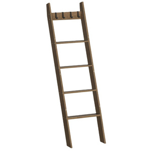 202405 Blanket Ladder, 5-Tier Wall Leaning Towel Rack, Decorative Ladder Shelf with 4 Removable Hooks