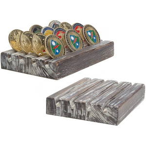 Latest Hot Sale 4 Row Torched Wood Military Challenge Coin Display Holder Stand 4x6x1inch