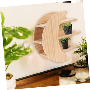 Wooden Rustic Decor  Decorations Floating Shelves Wooden Moon Wall Mount   Creative Storage Shelves