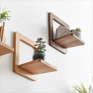 Indoor Plant Stand Wooden Plant Hanger Floating Shelf Wall  Rustic Display Shelf