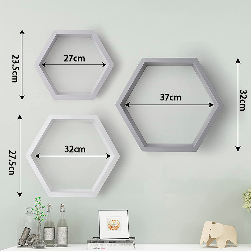 Custom Wooden Hexagon Mounted Floating Shelves Wall Decor Storage Racks Children's Room DIY Decoration