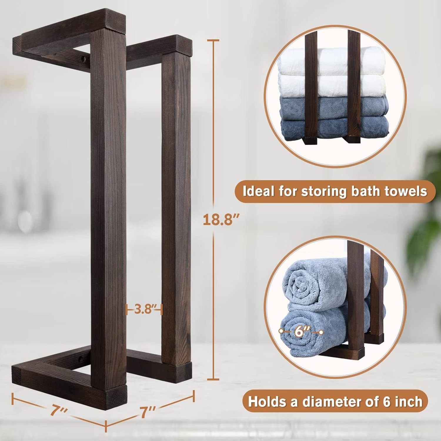 202405 Decorative Pine Wall Mounted Wooden Towel Rack for Bathroom Rolled Towels Organizer & Blanket Storage