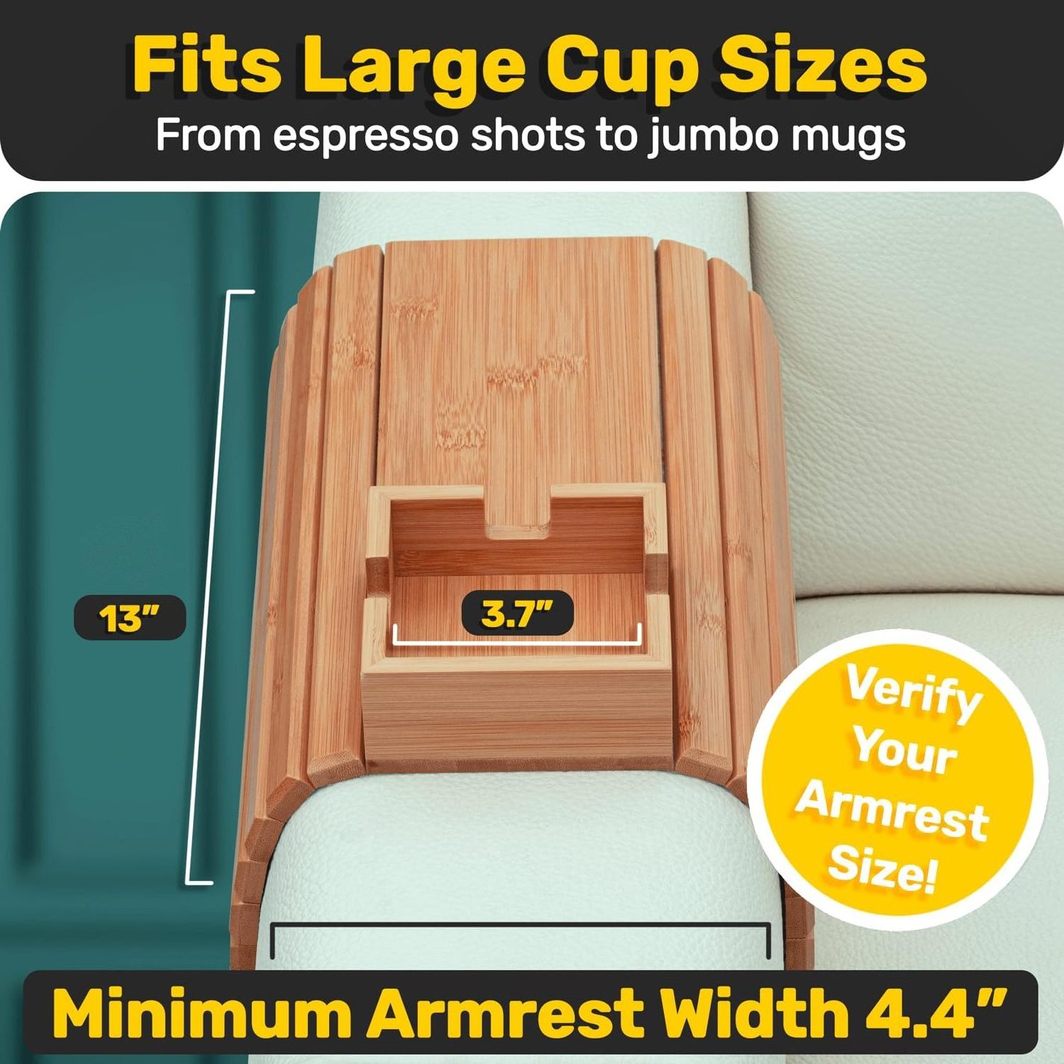 Versatile Couch Drink Holder Couch Tray bamboo Cup Holder for Drink  Snack Sofa Armrest  Tray with Cup Holder