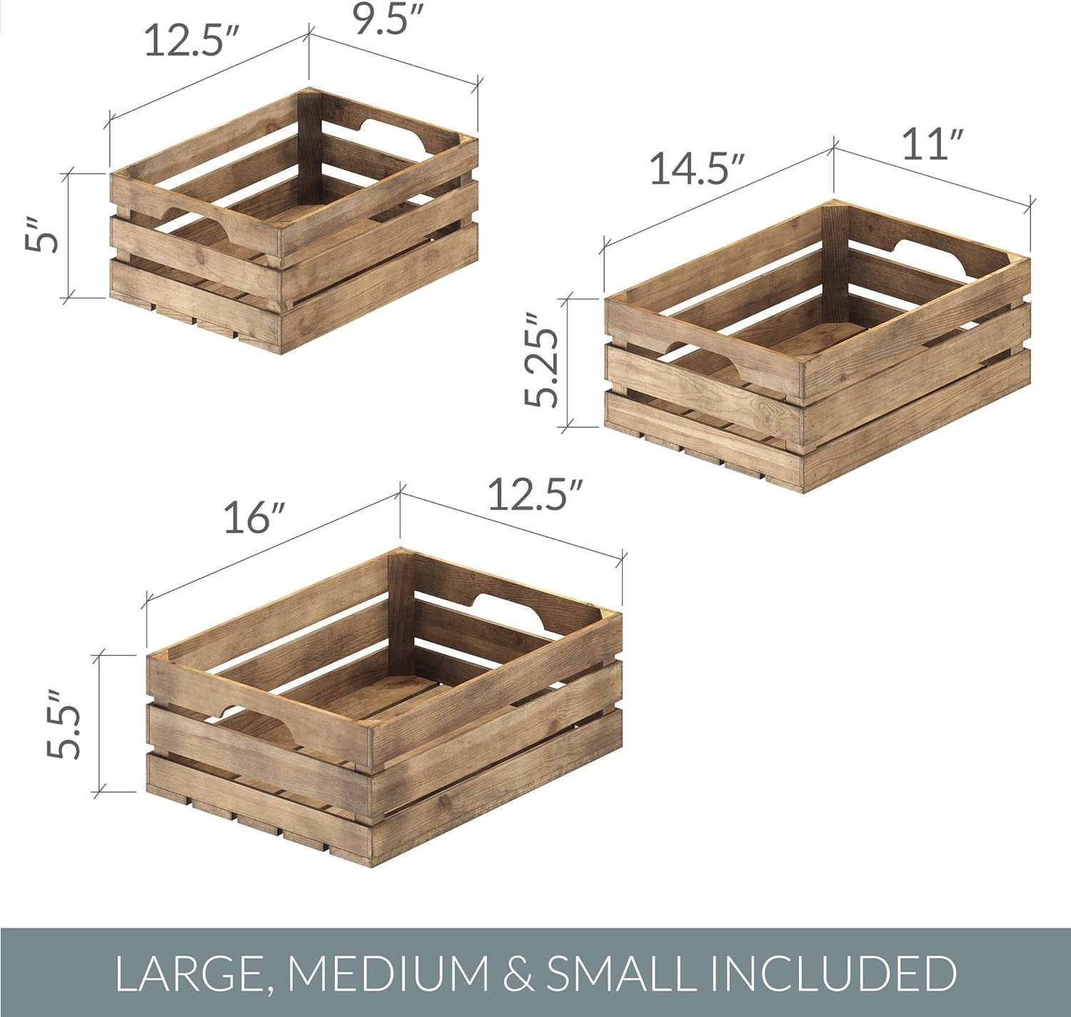 Wholesale Custom Logo Solid Wood Set Of 3 Large Rustic Wood Nestingwooden Crates