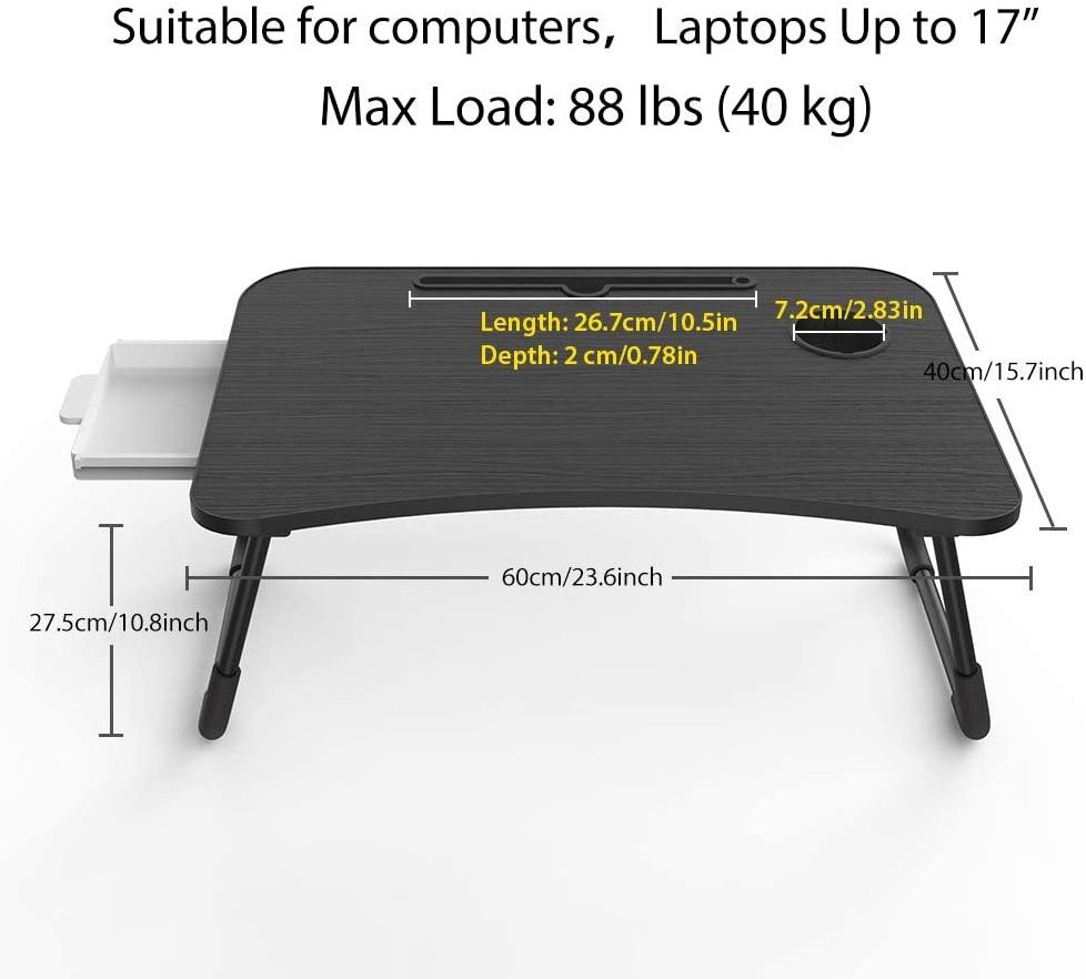 Laptop Desk Table with Storage Drawer Cup Holder Folding Lap Multi-Function Bed Table Desk Stand Bed Table Tray for