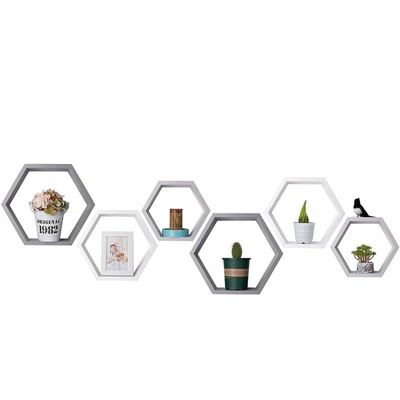 Custom Wooden Hexagon Mounted Floating Shelves Wall Decor Storage Racks Children's Room DIY Decoration