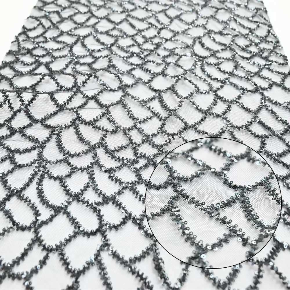 Bridal Luxury Sequins Beads Wedding Tulle Beaded Lace Fabric Beaded Net Black Fabric Mesh Service Modern Sustainable 5''+ Width