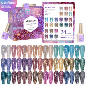 Vendeeni 24 Color Glitter Gel Polish Kit Private Label 15ml Bottle Free Sample Non Toxic Gel Nail Polish Nail Supplies