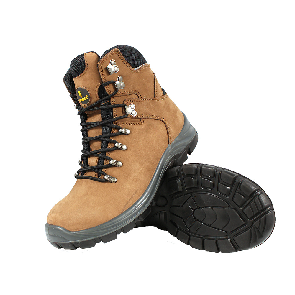 High Quality Nubuck Cow Leather Anti Slip Wearable Outdoor Safety Work Shoes/Boots Footwear Protection with Steel Toe