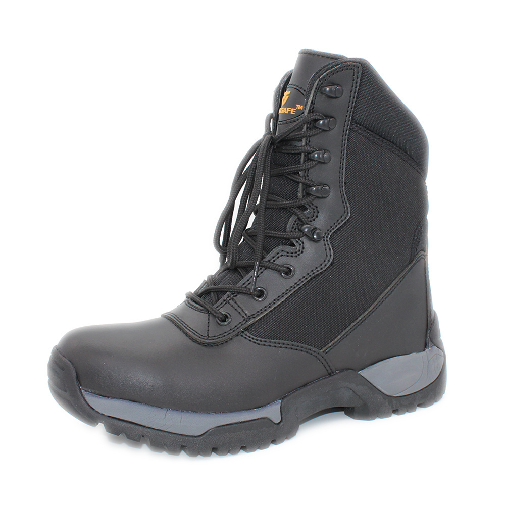 Tactical combat boots black leather work zip-up safety boots with 200j steel toecap men safety shoes