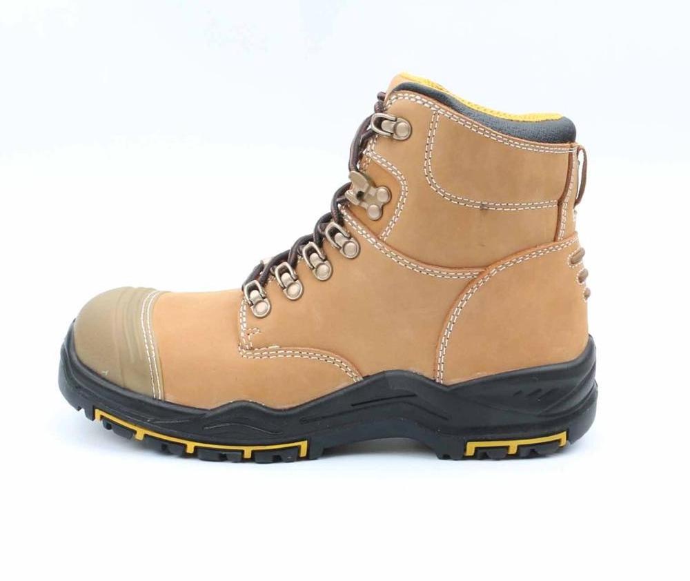 Cheap price pu injection full grain cow leather slip resistant hot sell high cut steel toecap safety shoes