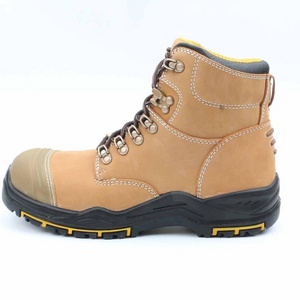 Cheap price pu injection full grain cow leather slip resistant hot sell high cut steel toecap safety shoes