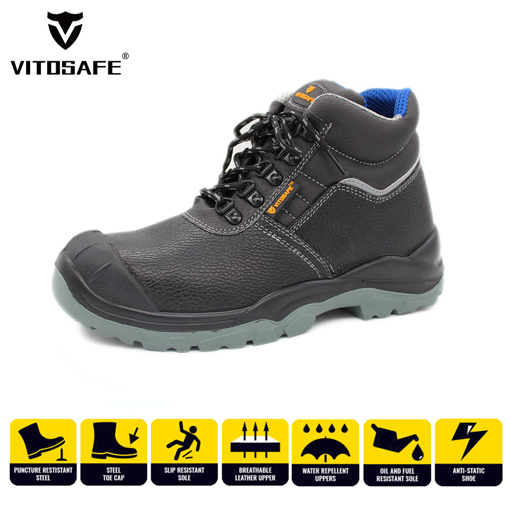 Anti vibration esd steel toe woodland sport leather breathable black safety shoes boots S3