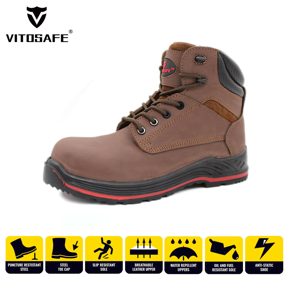 Work Wholesale Steel Toe GENUINE Leather Rubber Esd Boots for Men