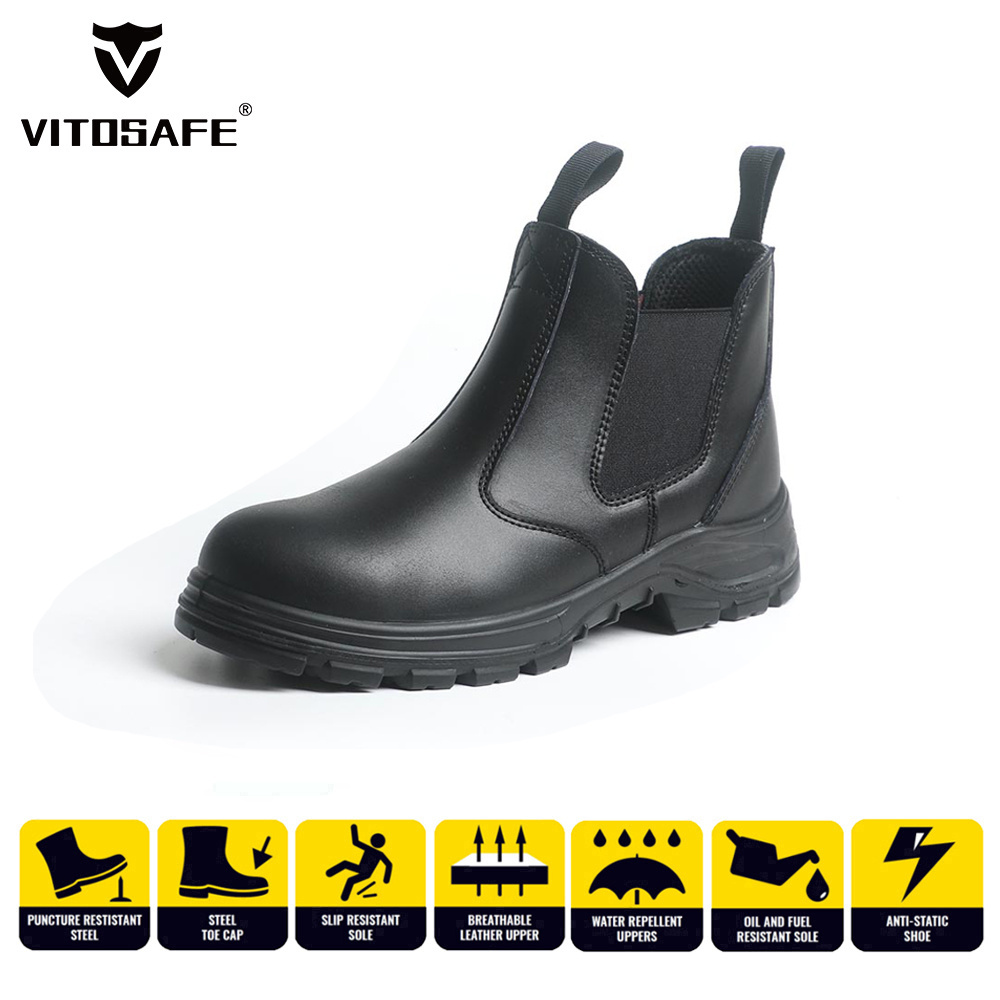 VITOSAFE High Quality Slip-on Genuine Leather Steel Toe Chelsea Men Women Safety Shoes Work Boots