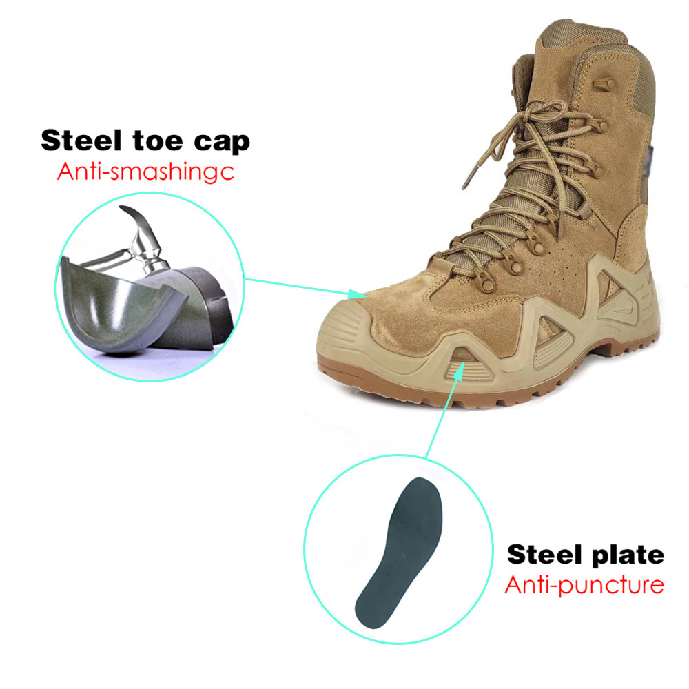 Outdoor Training Desert Tactical Steel Toe Safety Boots for Men with Waterproof Lining