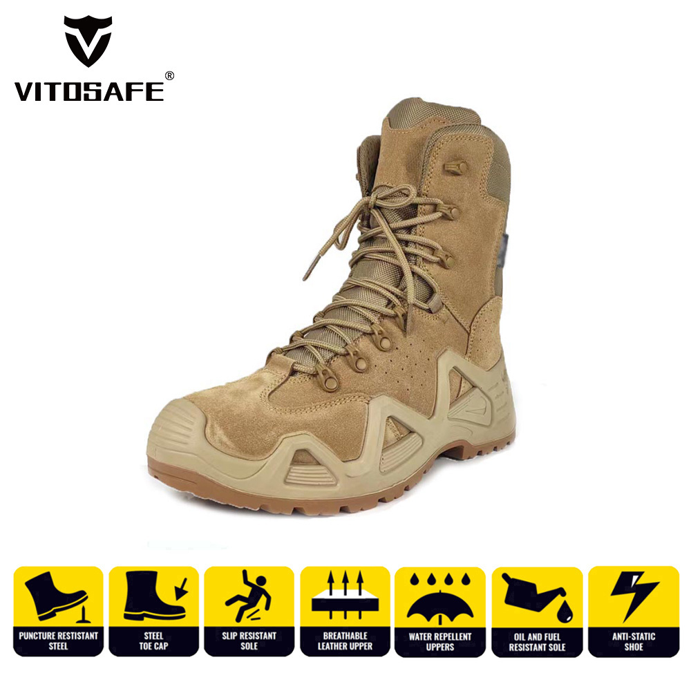 Outdoor Training Desert Tactical Steel Toe Safety Boots for Men with Waterproof Lining