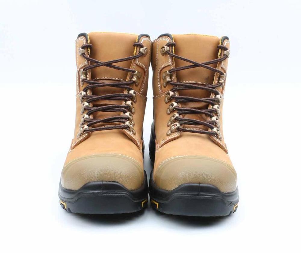 Cheap price pu injection full grain cow leather slip resistant hot sell high cut steel toecap safety shoes