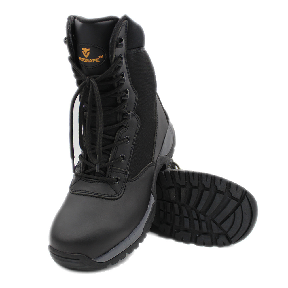 Tactical combat boots black leather work zip-up safety boots with 200j steel toecap men safety shoes