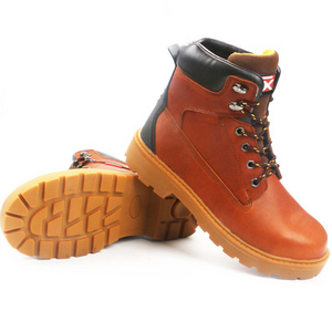 High quality work time waterproof full grain leather steel toecap fire fighting slip on rubber sole safety goodyear welted boots