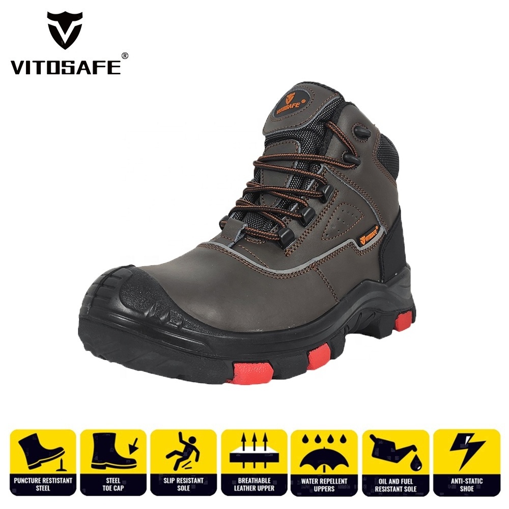 VITOSAFE Wholesale Labor Footwear Construction Leather Protective Mens Work Boots Safety Shoes with Steel toe